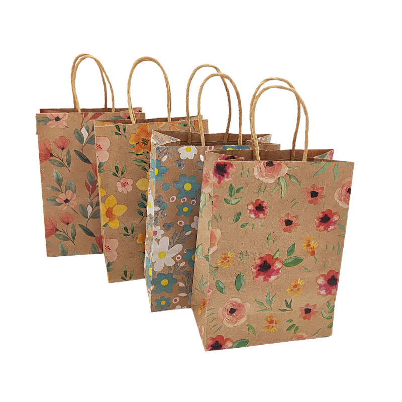 Event Party Shop - กระเป๋าของขวัญลายดอกไม้กระดาษคราฟท์12/24ชิ้นพร้อมที่จับของชำร่วยแต่งงานห่อบรรจุภัณฑ์แบบพกพาอุปกรณ์สำหรับงานเลี้ยงวันเกิด