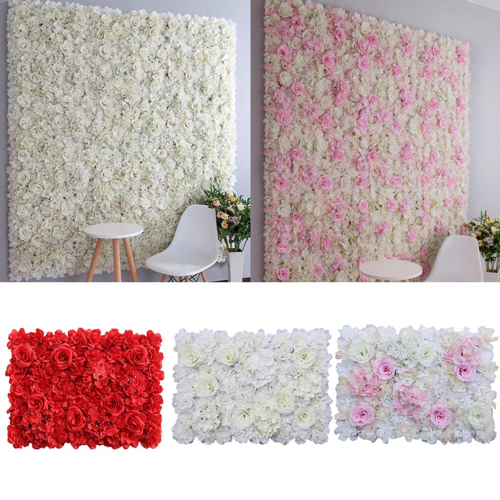 Flower Wall Panel - แผงดอกไม้ประดิษฐ์สำหรับงานแต่งงาน ตกแต่งสถานที่จัดงานแต่งงาน ฉากหลังผนังหลากสี ตกแต่งด้วยดอกไม้ผ้าไหม