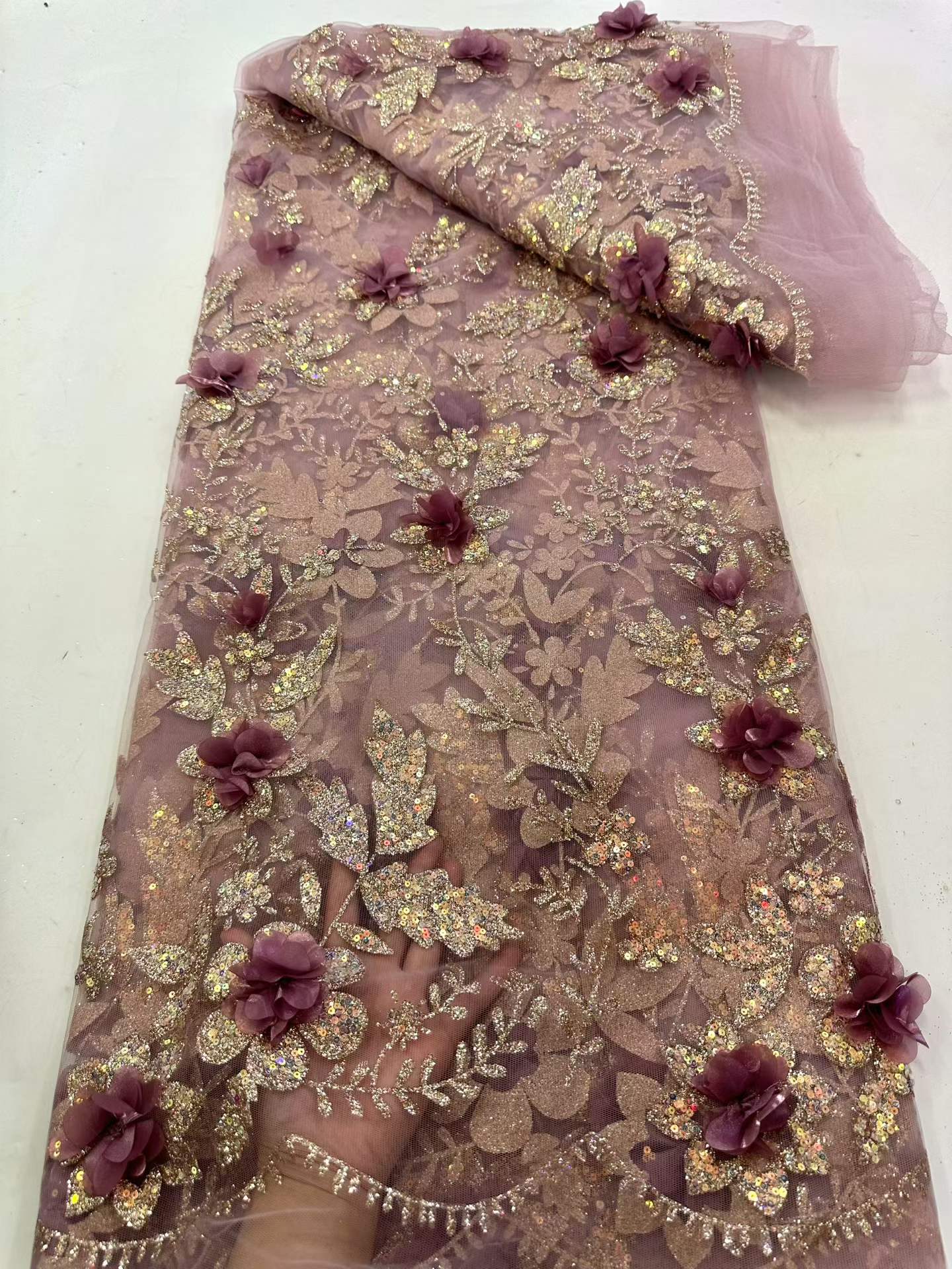 Glitter Tablecloth - ผ้าลูกไม้แอฟริกันปักลายประดับเลื่อม ผ้าลูกไม้ไนจีเรียลายดอกไม้ 3 มิติ 2026 ผ้าลูกไม้ทูลล์ฝรั่งเศสคุณภาพสูงสำหรับตัดชุด