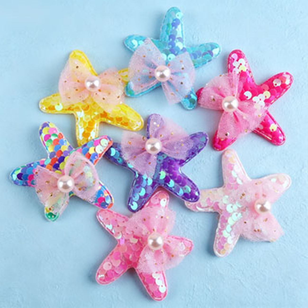 Glitter Tablecloth - กิ๊บติดผมรูปปลาดาวประดับเลื่อม 1/7 ชิ้น สำหรับเด็กผู้หญิง น่ารัก ประดับมุก