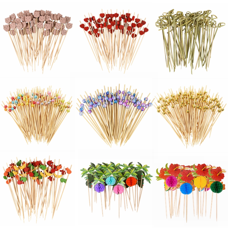 Centerpiece Stick - 50/100pcs น่ารักหมีหัวใจลูกปัดไม้ไผ่ผลไม้ Sticks สลัดผลไม้ขนมขบเคี้ยวส้อมค็อกเทล Skewer งานแต่งงานวันเกิด