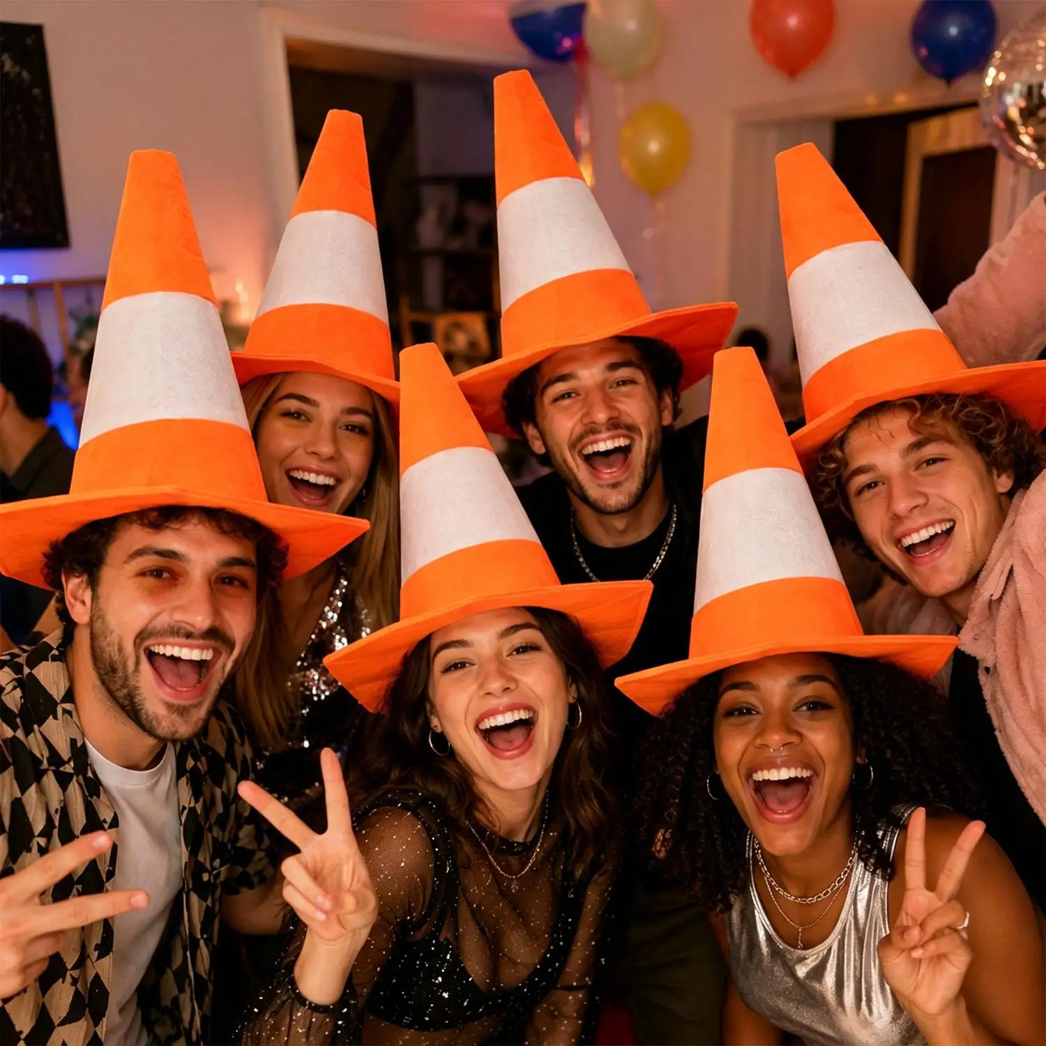 Party Hat Cone - 1/3/5 ชิ้น หมวกทรงกรวยจราจรแบบพับได้ ตลกๆ สำหรับแต่งกายปาร์ตี้ แต่งตัวเล่นบทบาท