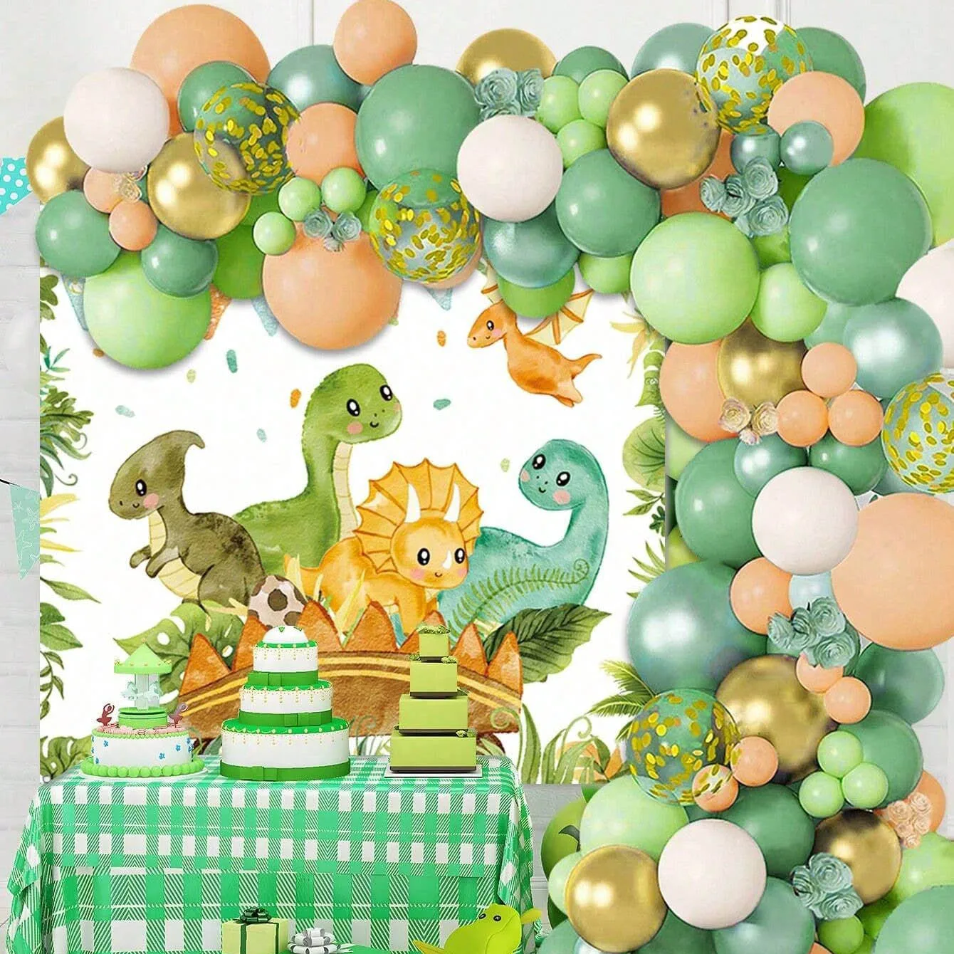 Balloon Arch Kit - ชุดลูกโป่งไดโนเสาร์สำหรับงานวันเกิดเด็ก ธีมไดโนเสาร์ ลูกโป่งฟอยล์ ผ้าม่านประดับพู่ตกแต่งพื้นหลัง