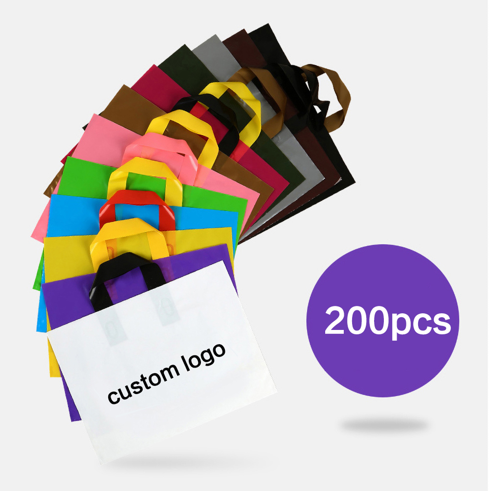 Event Party Shop - ถุงช้อปปิ้งพลาสติกพิมพ์โลโก้ตามสั่ง 200 ชิ้น ถุงของขวัญ ถุงสำหรับร้านเสื้อผ้า พิมพ์โลโก้สองด้าน