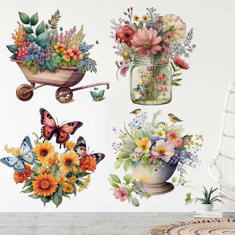 สติกเกอร์ติดผนังสีน้ำดอกไม้สไต - Flower Wall Panel บทวิจารณ์และราคา